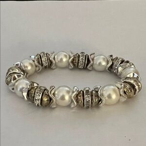 Elegant Silver and White Beaded Bracelet